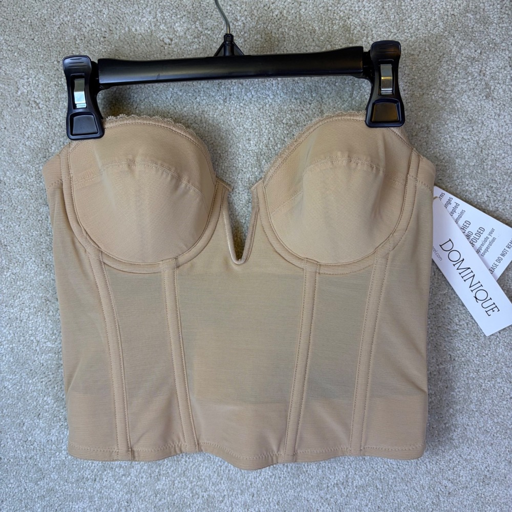 Dominique Ariel Strapless Corset Bra Womens 34A Nude Plunge Longline 8950 NEW